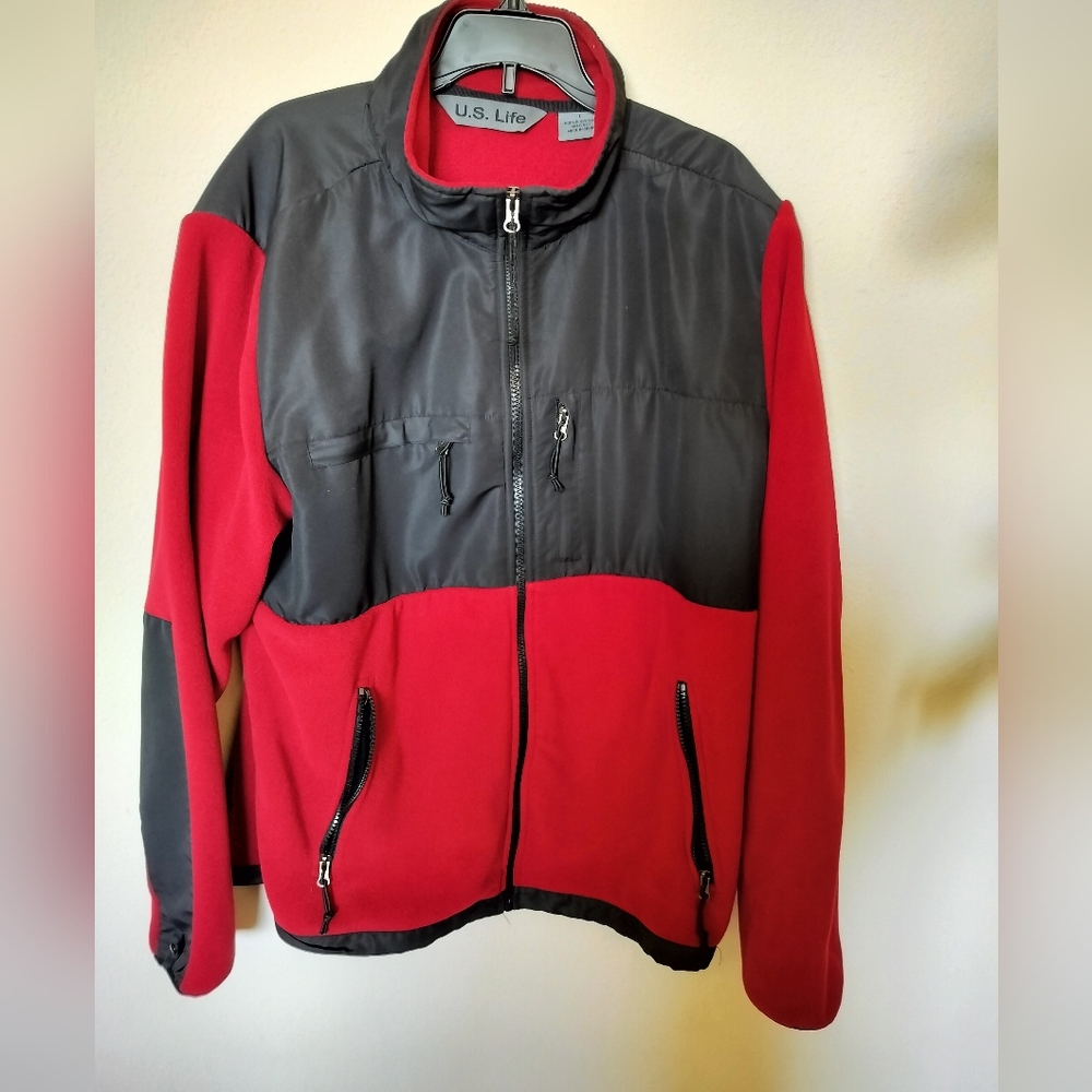 U.S Life men's jacket fleece winter warm red with black panels size L